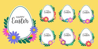 Set of Colorful Easter eggs in frames template with flowers vector