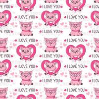 Seamless pattern with kawaii pig in love, i love you inscription. Valentine's day party, vacation, holiday concept.Vector illustration for product design, wallpaper, wrapping paper. vector