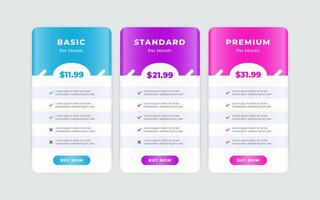 Vector modern pricing table design template