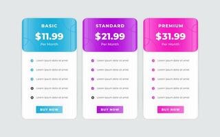 Vector modern pricing table design template