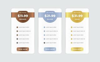 Vector modern pricing table design template