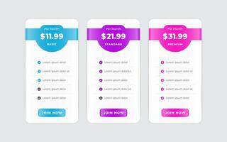 Vector modern pricing table design template