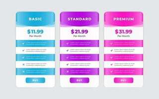 Vector modern pricing table design template