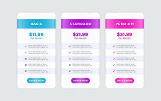 Vector modern pricing table design template