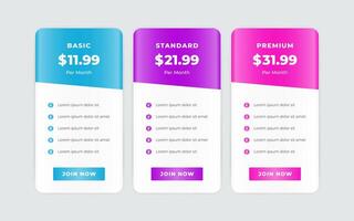 Vector modern pricing table design template