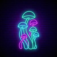 Set of neon colorful mushrooms. vector