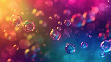 AI generated Abstract background with flying bubbles on a colorful background photo
