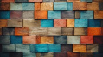 AI generated Multicolored wood background. Vintage wallpaper pattern photo