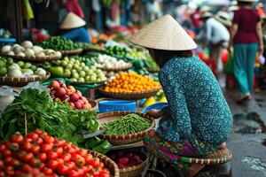 AI generated Vietnamese fruit and vegetable market photo