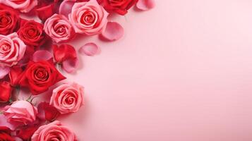 AI generated A group of pink and red roses photo