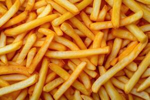 AI generated French fries background, closeup shot photo