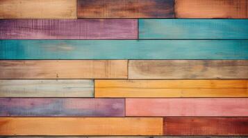 AI generated Multicolored wood background. Vintage wallpaper pattern photo