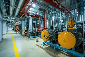 AI generated Modern boiler room with gas boilers, industrial heating. photo