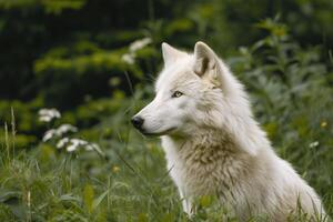 AI generated Arctic wolf in the forest photo