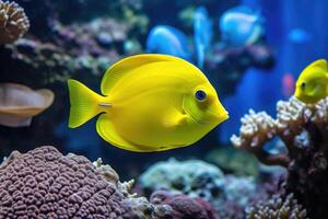 AI generated Yellow tang fish on coral reef photo