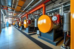 AI generated Modern boiler room with gas boilers, industrial heating. photo