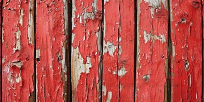 AI generated Wooden rustic background with peeled red paint. photo