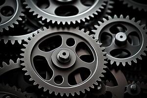 AI generated Retro black and white background of industrial cogs or gears with movement photo