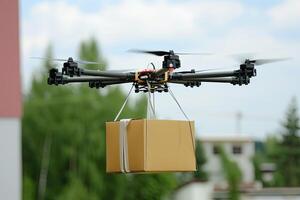 AI generated A drone carrying a package ready for delivery. photo