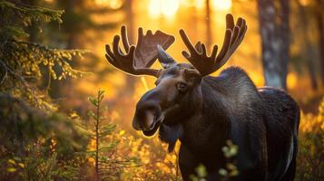 AI generated Close-up of moose in a summer forest. photo