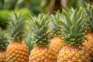 AI generated Pineapples at the garden. photo