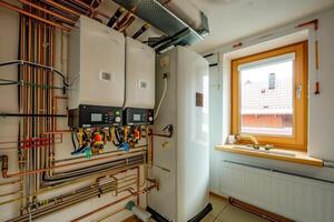 AI generated Heating system and gas boiler in the house photo