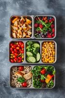 AI generated Healthy lunch in boxes. Zero waste concept. photo