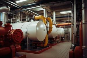 AI generated Modern boiler room with gas boilers, industrial heating. photo