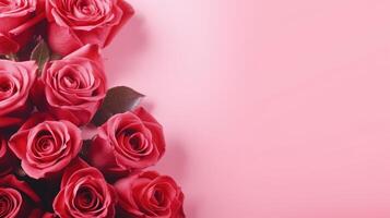 AI generated A group of pink and red roses photo