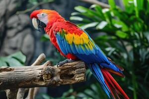 AI generated Colorful scarlet macaw parrot in jungle. photo