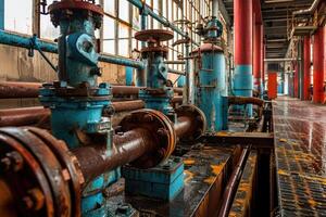 ai generado válvula y agua zapatillas en un industrial habitación. foto