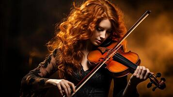 AI generated Close up of skilled female musician playing violin with intricate details and emotion photo