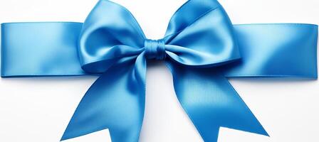 AI generated Blue ribbon bow for birthday or christmas banner   isolated on white background with copy space photo