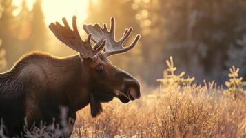 AI generated Moose in a snowy forest in winter. photo