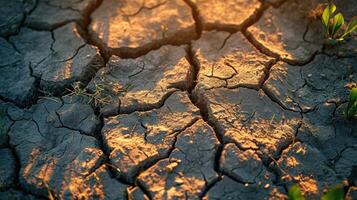 AI generated Cracked earth. Cracked soil on dry season. Global warming. photo