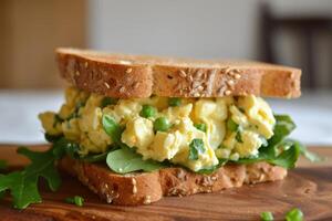AI generated Delicious egg salad sandwich. photo