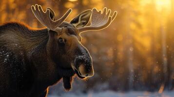 AI generated Moose in a snowy forest in winter. photo