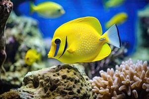 AI generated Yellow tang fish on coral reef photo