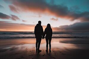 AI generated A man and woman holding hands on a beach photo