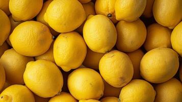 AI generated Ripe yellow lemons close up or texture. Lemon harvest, many yellow lemons. photo