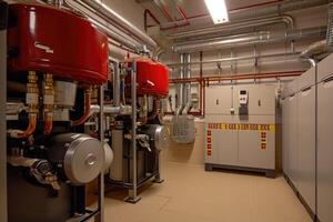 AI generated Modern boiler room with gas boilers, industrial heating. photo