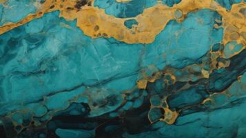 AI generated Abstract marbled background. Luxurious elegant turquoise marble stone texture, with gold details. Polished Granite photo