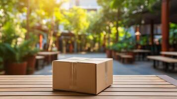 AI generated Efficient shopping delivery concept with parcel box at front door for hassle free service. photo