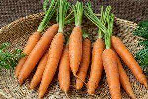 Fresco Zanahoria en un cesta, raíz vegetal. sano comida foto