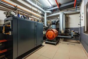AI generated Modern boiler room with gas boilers, industrial heating. photo