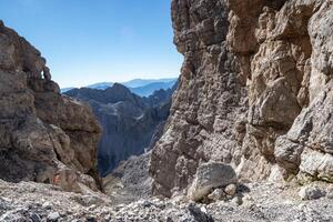 View of the mountain peaks Brenta Dolomites. Trentino, Italy photo