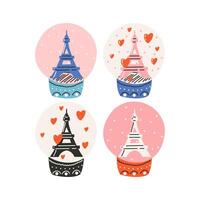 Set of elements for St. Valentine's Day, glass layer with eiffel tower and hearts. Symbol of love, romance. vector