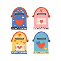 Set of elements for St. Valentine's Day, mailbox with envelope and heart. Symbol of love, romance. vector