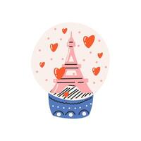 Glass layer with eiffel tower and hearts. Symbol of love, romance. Design for Valentine's Day. vector