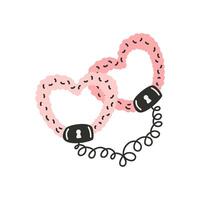 Fluffy handcuffs in the shape of a heart. Symbol of love, romance. Design for Valentine's Day. vector